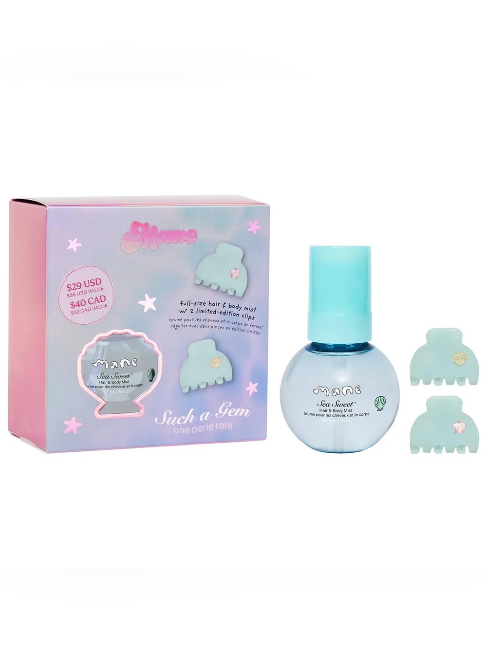 Mane Sea Sweet "Such a Gem" Hair & Body Mist Gift Set w/ 2 Claw Clips | NEW